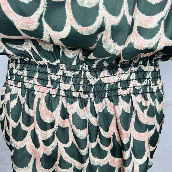 T-Bags Los Angeles One-Shoulder Top Size S Green Pink Scallop Pattern Smocked - Picture 7 of 7